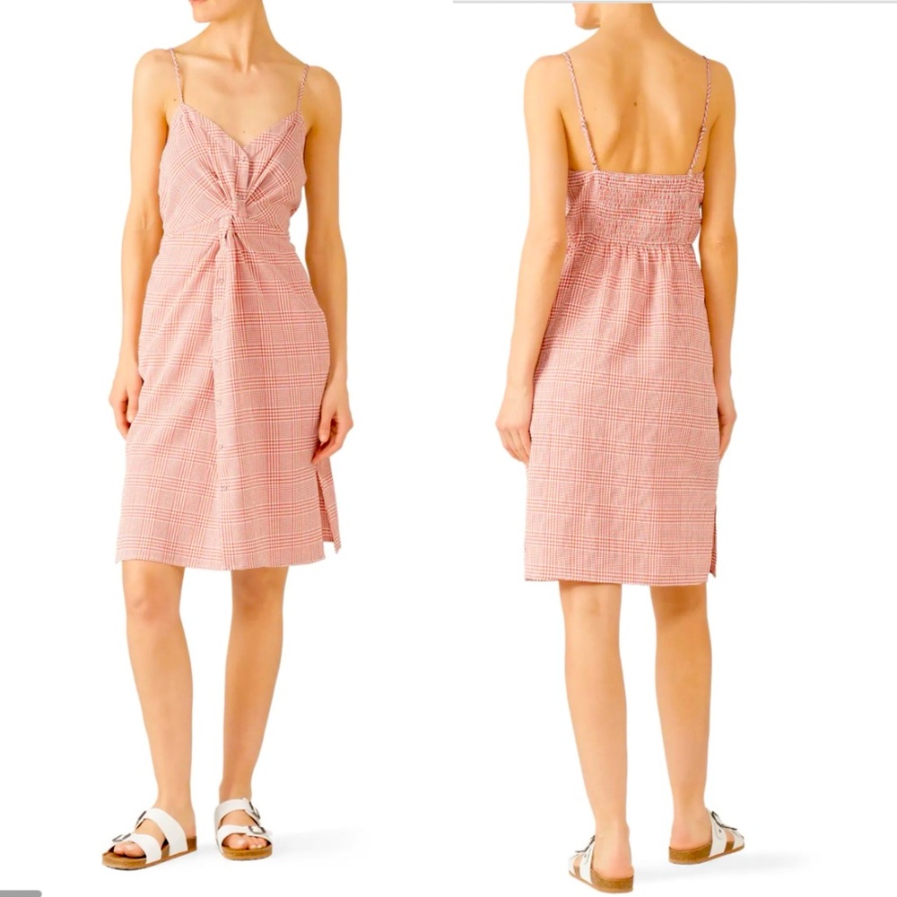 ASTR the Label Red White Gingham Knot Tie Front Midi Dress, XS